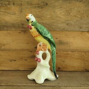 Vintage Italian Majolica Pottery Green Parrot with Berries by Chelsea House
